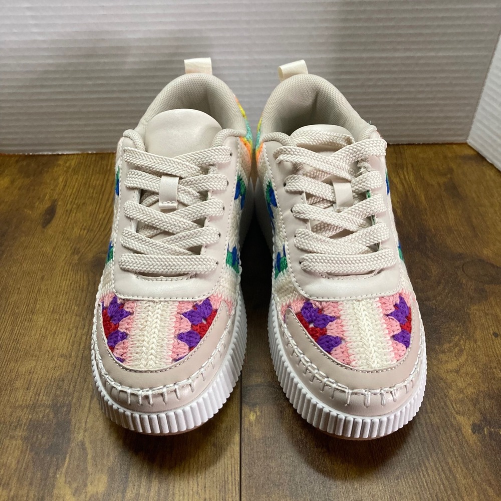 BERNESS Women's Crochet Patchwork‎ Platform Sneakers Cream Multi Color Size 7 - Picture 2 of 10